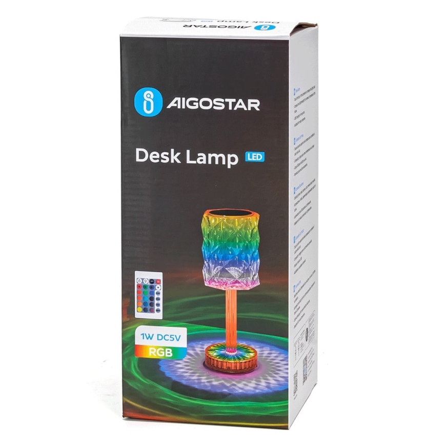 Aigostar - Dimmbare aufladbare LED-RGB-Tischleuchte LED/1W/5V 1800mAh 26 cm + Fernbedienung