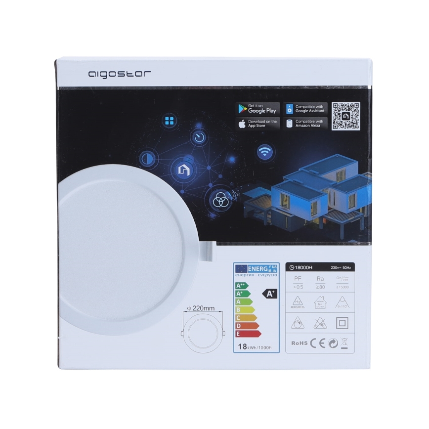 Aigostar - Dimmbare LED-Einbauleuchte 18W/230V d. 22 cm Wi-Fi