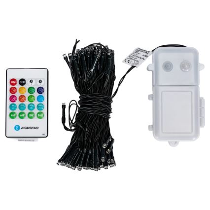 Aigostar - Dimmbar LED-Außen-Weihnachts-Lichterkette mit Bewegungsmelder 100xLED/3xAA 12m mehrfarbig + Fernbedienung