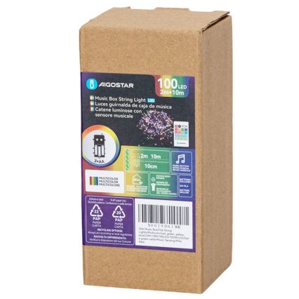 Aigostar - Dimmbar LED-Außen-Weihnachts-Lichterkette mit Bewegungsmelder 100xLED/3xAA 12m mehrfarbig + Fernbedienung