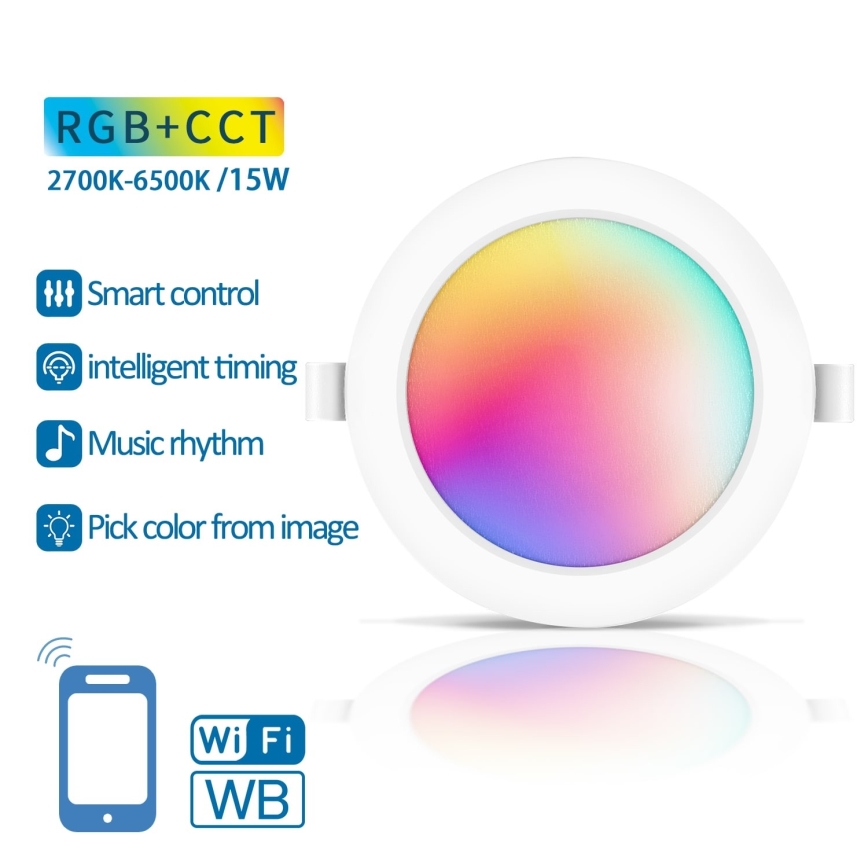 Aigostar - Dimmbare LED-RGBW-Einbauleuchte LED/15W/230V 2700-6500K d 17,5 cm Wi-Fi