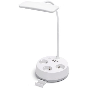 Aigostar - dimmbare LED-Tischlampe mit Steckdosen und USB-Anschlüssen LED/4,6W/230V 3000/4000/6500K weiß