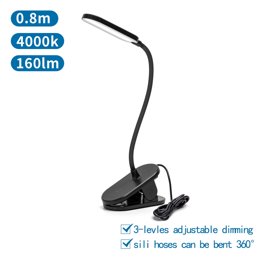 Aigostar - Dimmbare LED-Tischleuchte mit Klemme LED/2,5W/5V schwarz