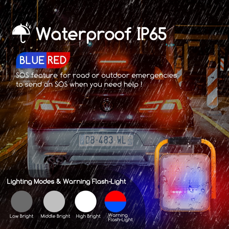 Aigostar - Dimmbarer, aufladbarer LED-Strahler LED/100W/5V 6500K IP65 15000 mAh