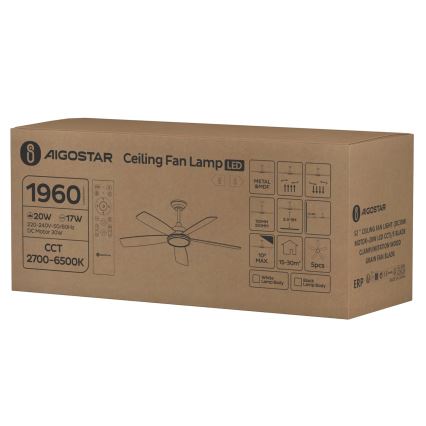 Aigostar - Dimmbarer LED-Deckenventilator LED/20W/230V 2700-6500K 132cm weiß/beige + Fernbedienung