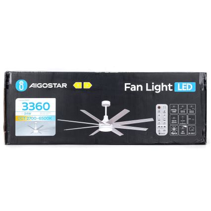Aigostar - Dimmbarer LED-Deckenventilator LED/24W/230V 2700-6500K d 165 cm + Fernbedienung weiß