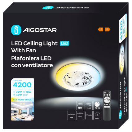 Aigostar - Dimmbarer LED-Deckenventilator LED/40W/230V 2700-6500K d 49 cm + Fernbedienung weiß