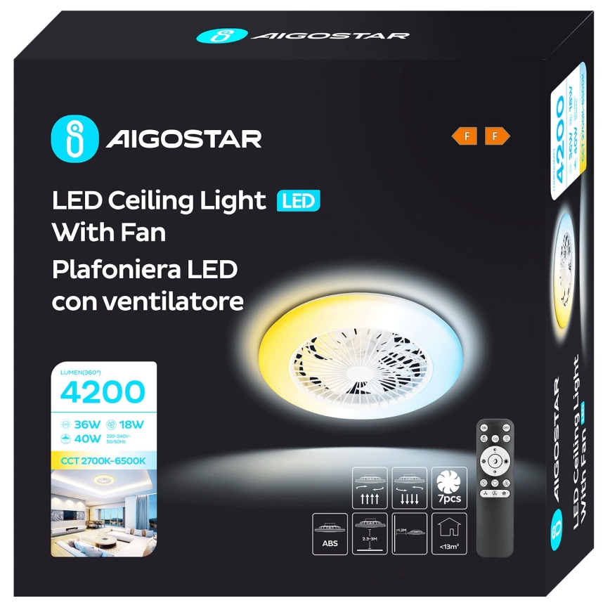 Aigostar - Dimmbarer LED-Deckenventilator LED/40W/230V 2700-6500K d 49 cm + Fernbedienung weiß