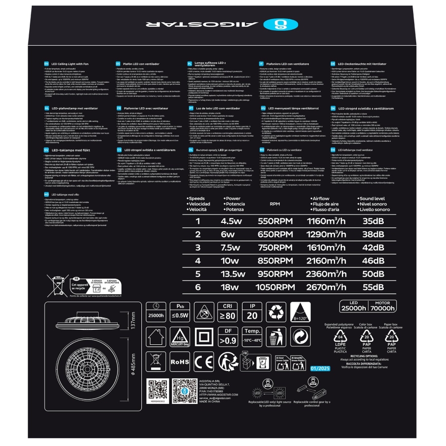 Aigostar - Dimmbarer LED-Deckenventilator LED/40W/230V 2700-6500K d 49 cm + Fernbedienung weiß
