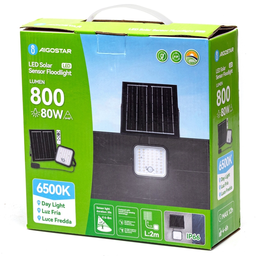 Aigostar - LED-dimmbarer Solarstrahler mit Sensor LED/80W/3,4V 6500K IP66 4000 mAh + Fernbedienung