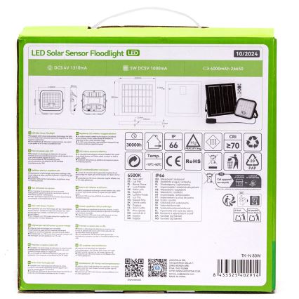 Aigostar - LED-dimmbarer Solarstrahler mit Sensor LED/80W/3,4V 6500K IP66 4000 mAh + Fernbedienung