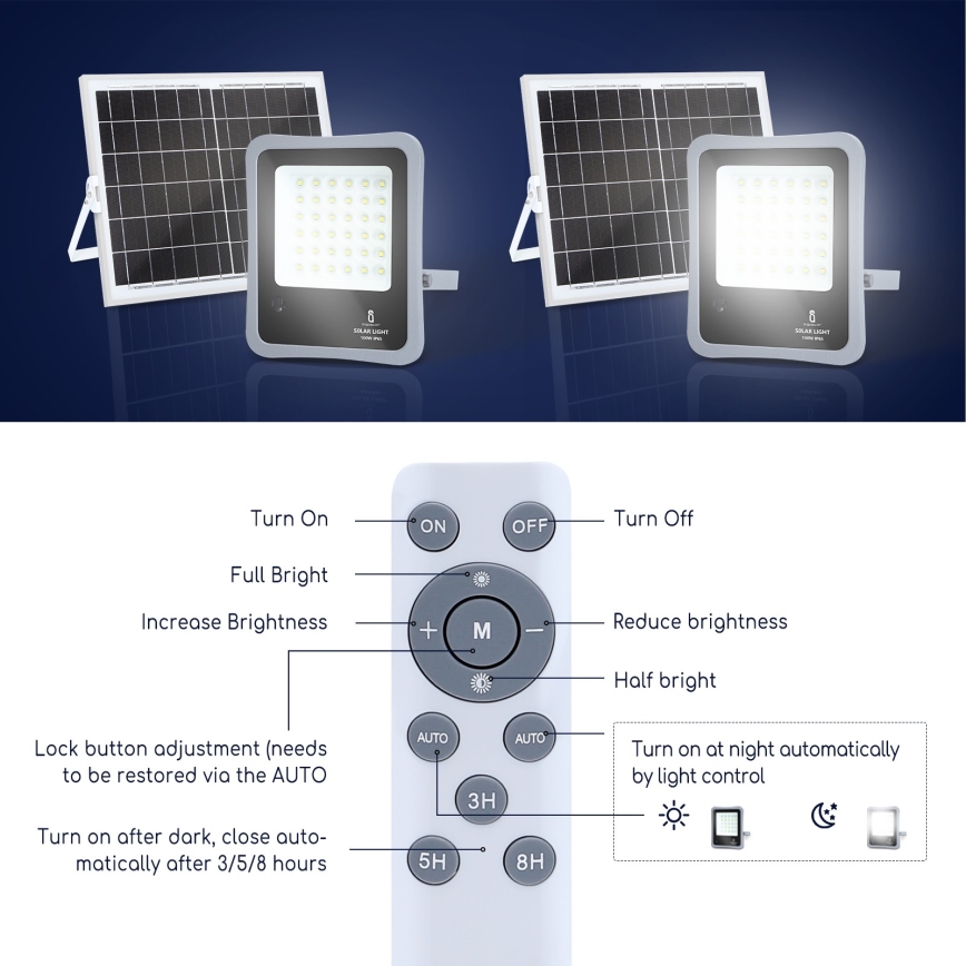 Aigostar - Dimmbarer LED-Solarstrahler LED/100W/3,2V IP65 10000 mAh + FB