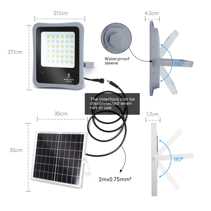 Aigostar - Dimmbarer LED-Solarstrahler LED/100W/3,2V IP65 10000 mAh + FB