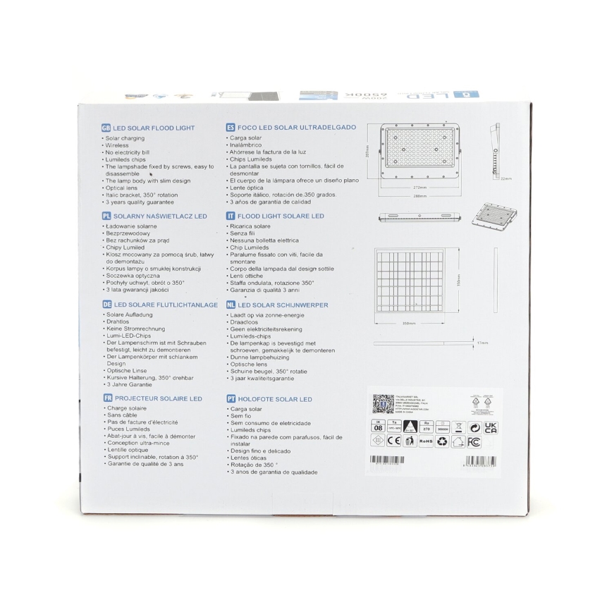 Aigostar - Dimmbarer LED-Solarstrahler LED/200W/3,2V IP65 + Fernbedienung