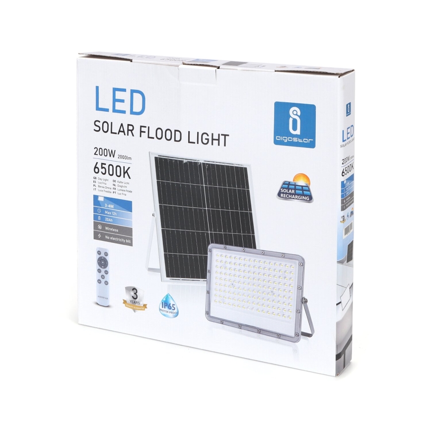Aigostar - Dimmbarer LED-Solarstrahler LED/200W/3,4V IP65 + Fernbedienung