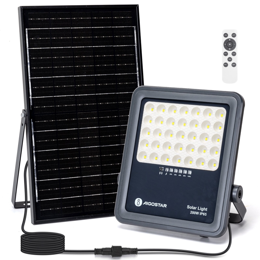 Aigostar - Dimmbarer LED-Solarstrahler LED/200W/3,4V IP65 + Fernbedienung