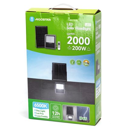 Aigostar - Dimmbarer LED-Solarstrahler LED/200W/3,4V IP65 + Fernbedienung