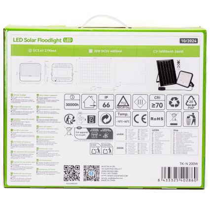 Aigostar - Dimmbarer LED-Solarstrahler LED/200W/3,4V 3000/4000/6500K IP66 + Fernbedienung