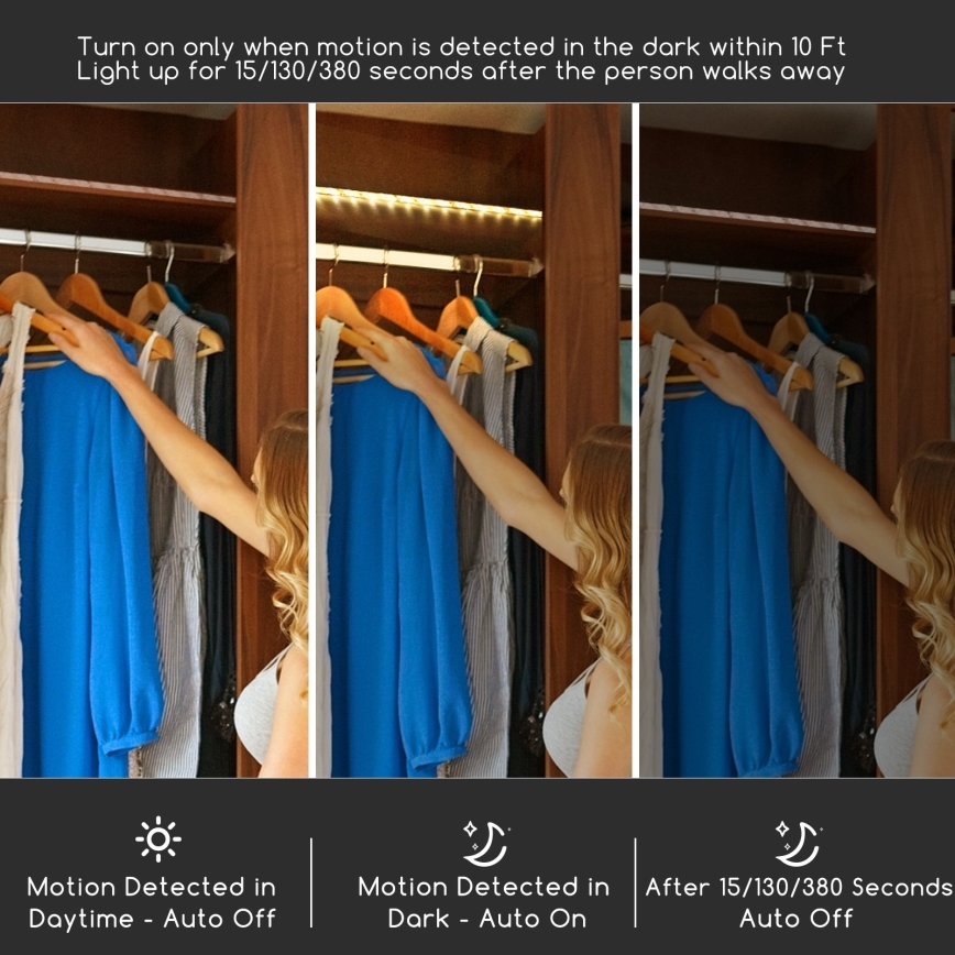 Aigostar - Dimmbarer LED-Streifen mit Sensor 1m LED/2W/4xAAA 3000K IP65