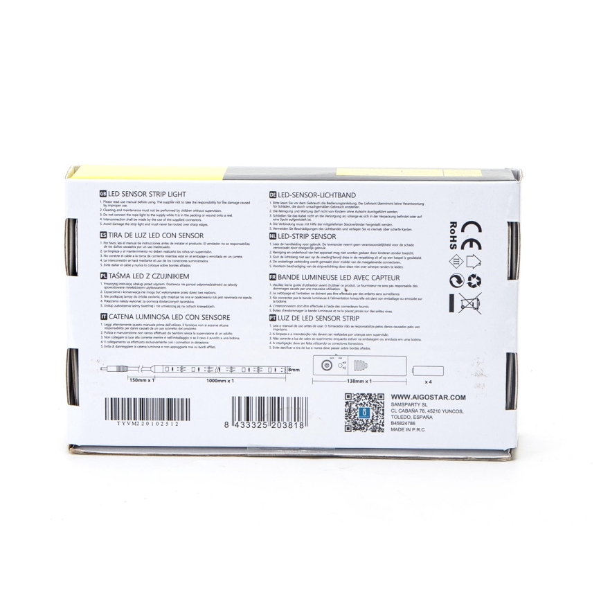 Aigostar - Dimmbarer LED-Streifen mit Sensor 1m LED/2W/4xAAA 3000K IP65