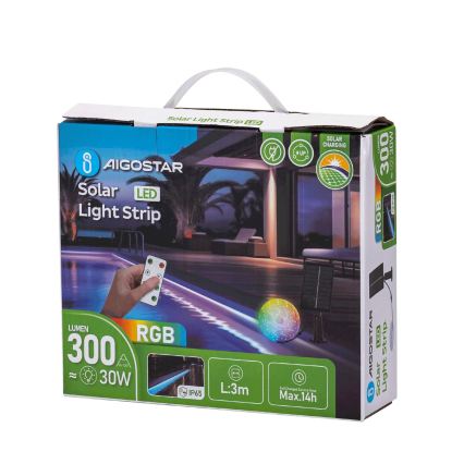 Aigostar - Dimmbarer RGB-Solar-LED-Streifen LED/1,6W/3,2V 3+2m IP65 1800 mAh + Fernbedienung