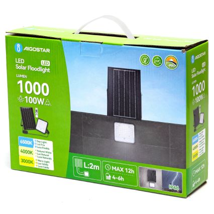 Aigostar - Dimmbarer LED-Solarscheinwerfer LED/100W/3,4V 3000/4000/6500K IP66 8000 mAh + Fernbedienung