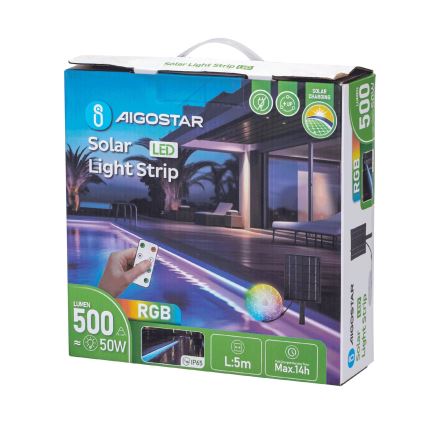 Aigostar - Dimmbarer Solarstreifen (LED RGB) LED/5W/3,2V 5+2m IP65 + Fernbedienung