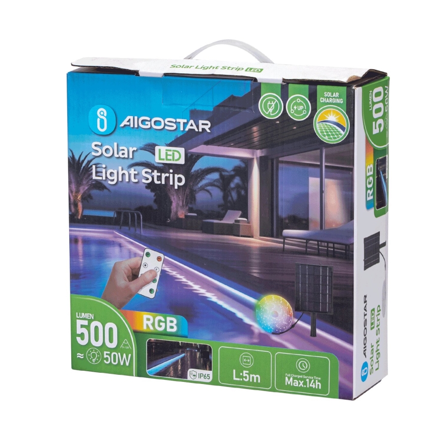 Aigostar - Dimmbarer Solarstreifen (LED RGB) LED/5W/3,2V 5+2m IP65 + Fernbedienung