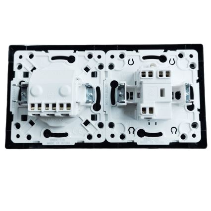Aigostar - Doppelschalter Nr. 5 und SCHUKO-Steckdose 230 V mit Rahmen, schwarz