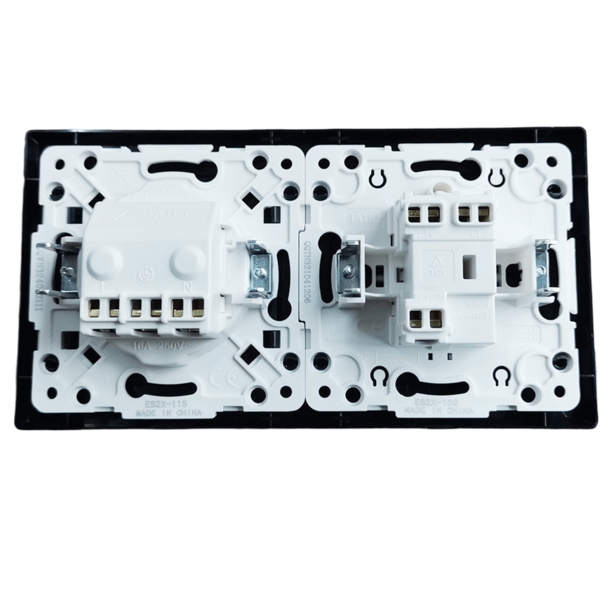 Aigostar - Doppelschalter Nr. 5 und SCHUKO-Steckdose 230 V mit Rahmen, schwarz