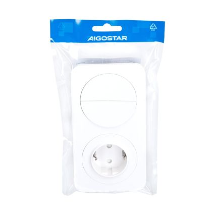 Aigostar - Doppelschalter Nr. 5 und SCHUKO-Steckdose 230 V mit Rahmen, weiß