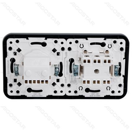 Aigostar - Doppelschalter Nr. 6+6 und SCHUKO-Steckdose 230 V mit Rahmen, schwarz