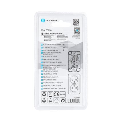 Aigostar - Doppelte Wandsteckdose SCHUKO 250V weiß