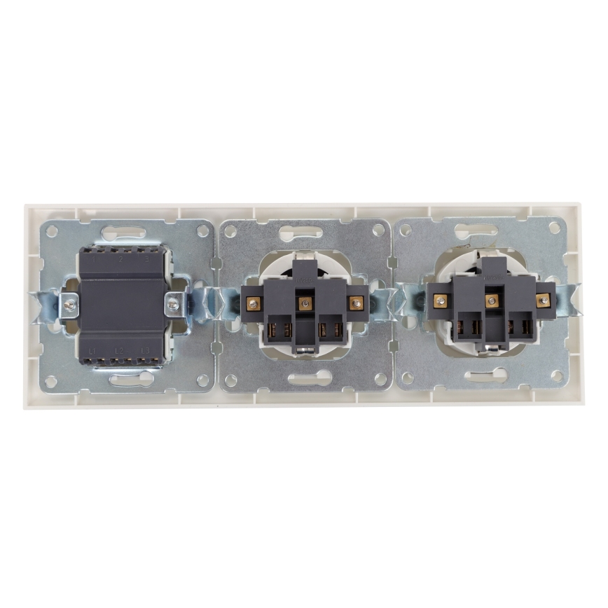 Aigostar - Dreifachschalter Nr. 3 und 2× SCHUKO-Steckdosen 230 V mit Rahmen, weiß