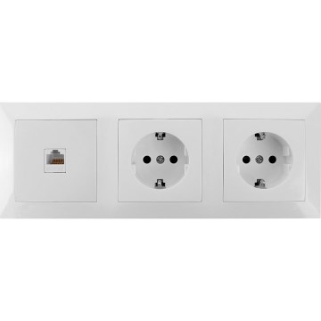 Aigostar - Ethernet-Netzwerkdose und 2-fach SCHUKO-Steckdose mit Rahmen, weiß