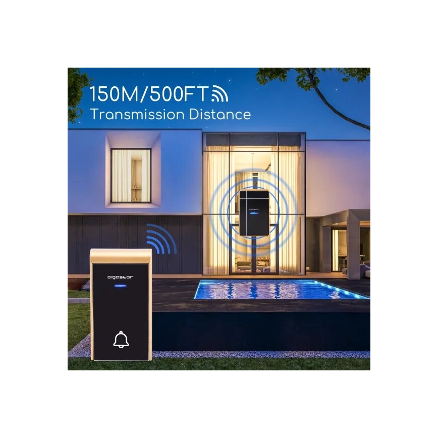 Aigostar - Kabellose Türklingel 3xAA/12V IP44 Schwarz/Kupfer