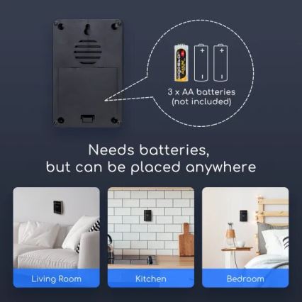 Aigostar - Kabellose Türklingel 3xAA/12V IP44 Schwarz/Kupfer