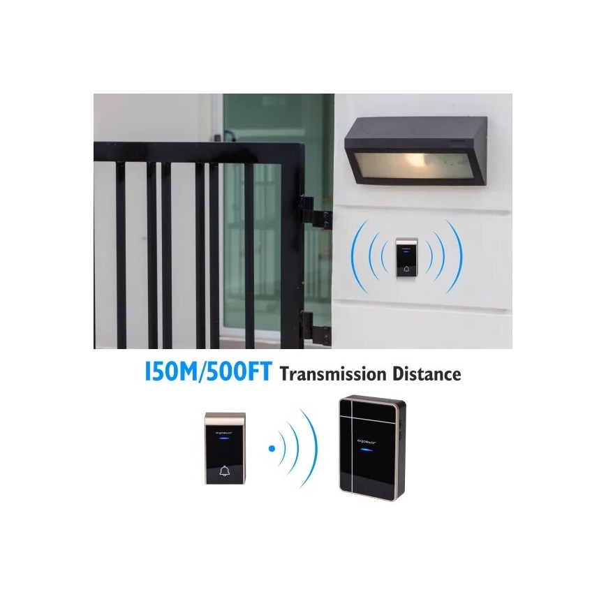 Aigostar - Kabellose Türklingel 3xAA/12V IP44 Schwarz/Kupfer