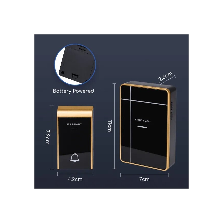 Aigostar - Kabellose Türklingel 3xAA/12V IP44 Schwarz/Kupfer