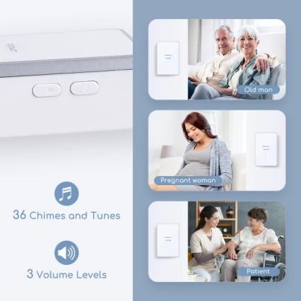 Aigostar - Kabellose Türklingel 3xAA/12V IP44 Weiß/Silber