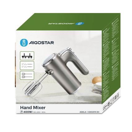 Aigostar - Handmixer 400W/230V grau/matt Chrom