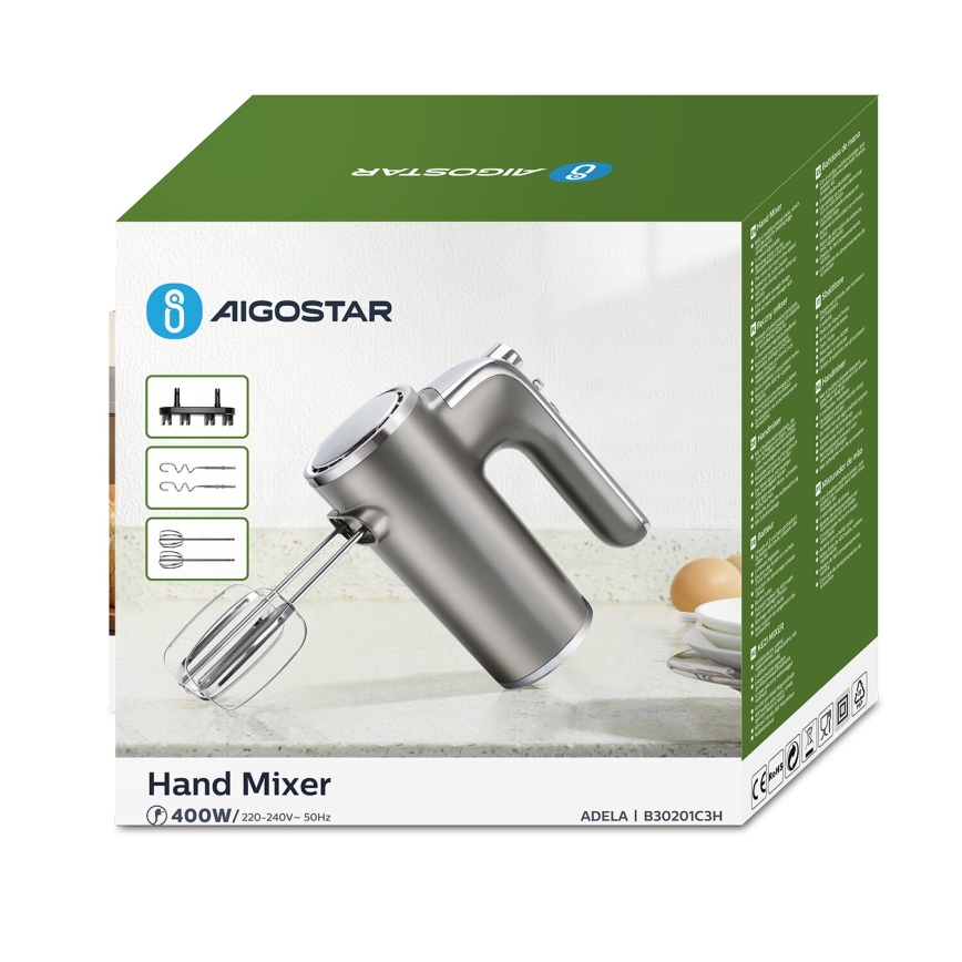 Aigostar - Handmixer 400W/230V grau/matt Chrom