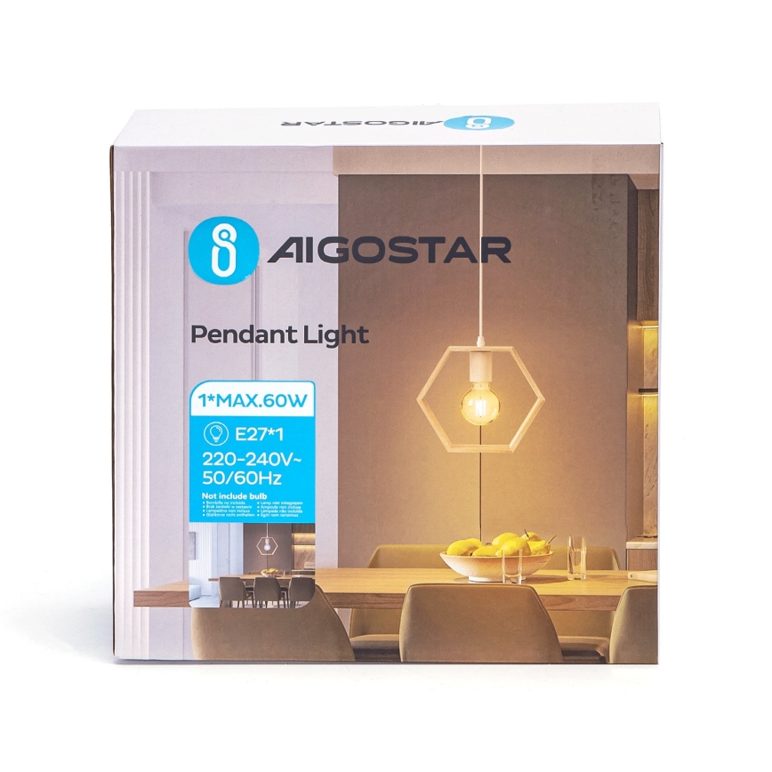 Aigostar - Hängeleuchte aus Kiefernholz mit Kabelaufhängung 1xE27/60W/230V