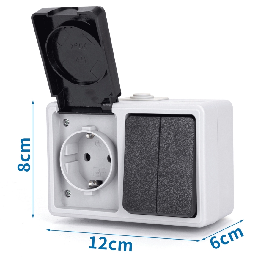 Aigostar - Haushalts-Wechselstromschalter mit Steckdose 250V/16A IP54