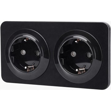 Aigostar - Haushaltssteckdose mit Rahmen, 2-fach SCHUKO, 250 V/16 A, schwarz