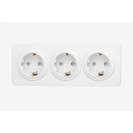 Aigostar - Haushaltssteckdose mit Rahmen, 3-fach SCHUKO, 250 V/16 A, weiß