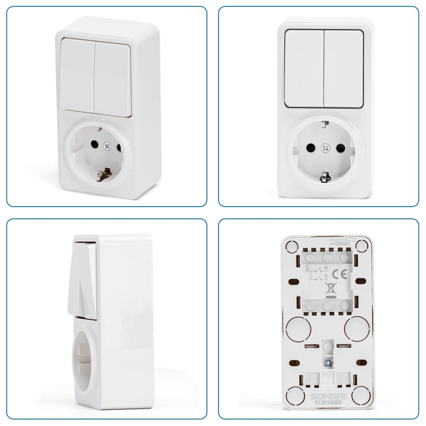 Aigostar - Hausschalter 2P mit Steckdose 1x10A/250V