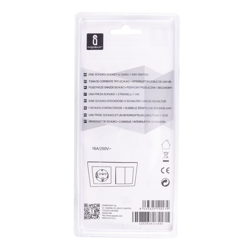 Aigostar - Hausschalter mit einer Steckdose 1x16A/250V