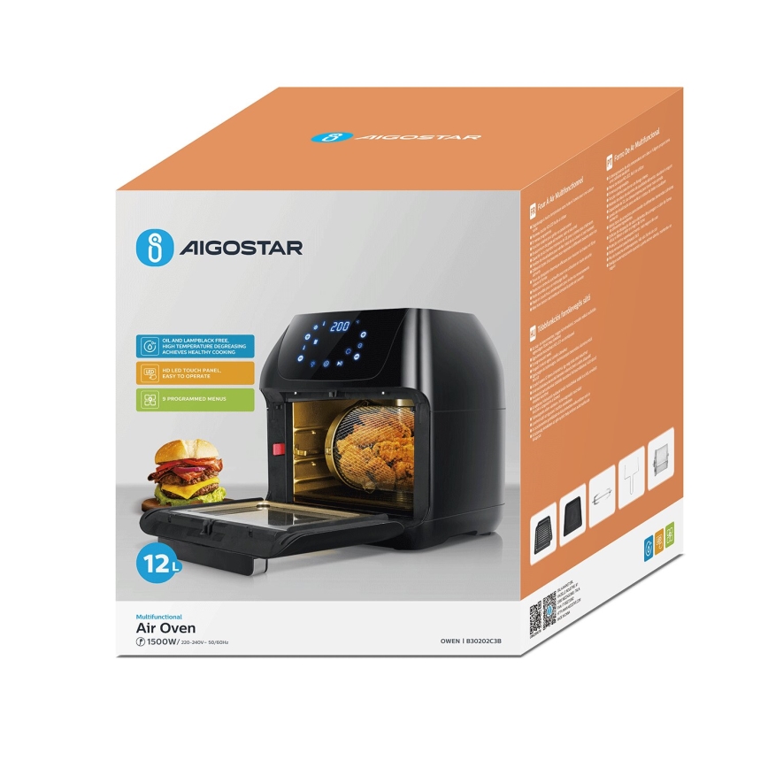 Aigostar - Heißluftofen 1400W/230V 12l schwarz