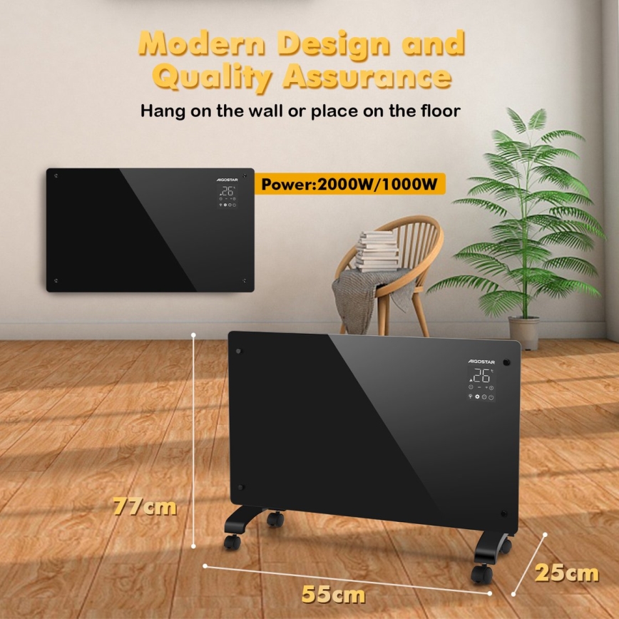 Aigostar - Intelligenter elektrischer Direktheizer/Konvektor mit LCD-Display ECO/1000/2000W WLAN